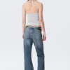 Camiseta ajustada de algodón con cuello halter – Gris jaspeado