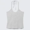 Camiseta ajustada de algodón con cuello halter – Gris jaspeado