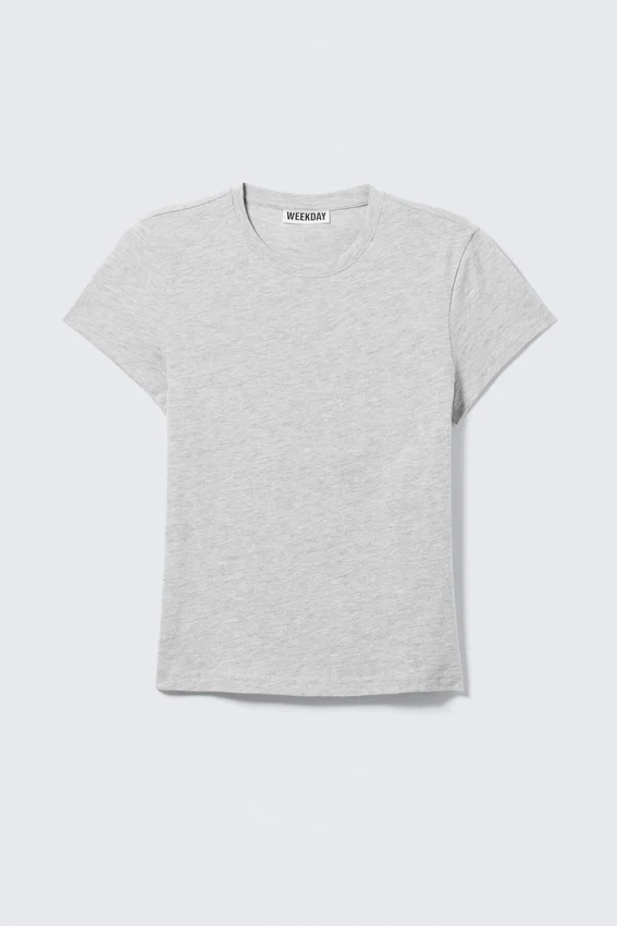 Camiseta ajustada de algodón de manga corta – Gris jaspeado Camiseta ajustada de algodón de manga corta – Gris jaspeado
