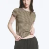 Camiseta ajustada de algodón de manga corta – Rayas oscuras y claras Camiseta ajustada de algodón de manga corta – Rayas oscuras y claras