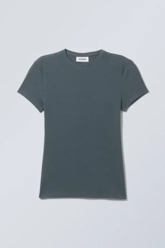 Camiseta ajustada de canalé – Azul petróleo oscuro
