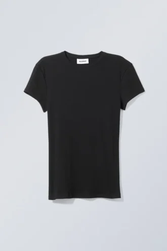 Camiseta ajustada de canalé – Negro
