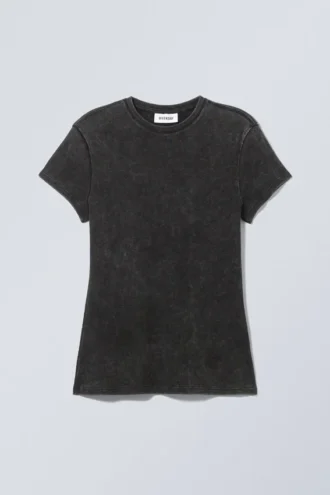 Camiseta ajustada de canalé – Negro lavado