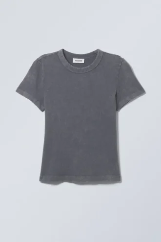 Camiseta ajustada lavada – Azul empolvado lavado con lejía