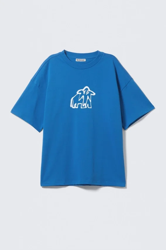 Camiseta con estampados de corte recto – Azul – Sadphant Camiseta con estampados de corte recto – Azul – Sadphant