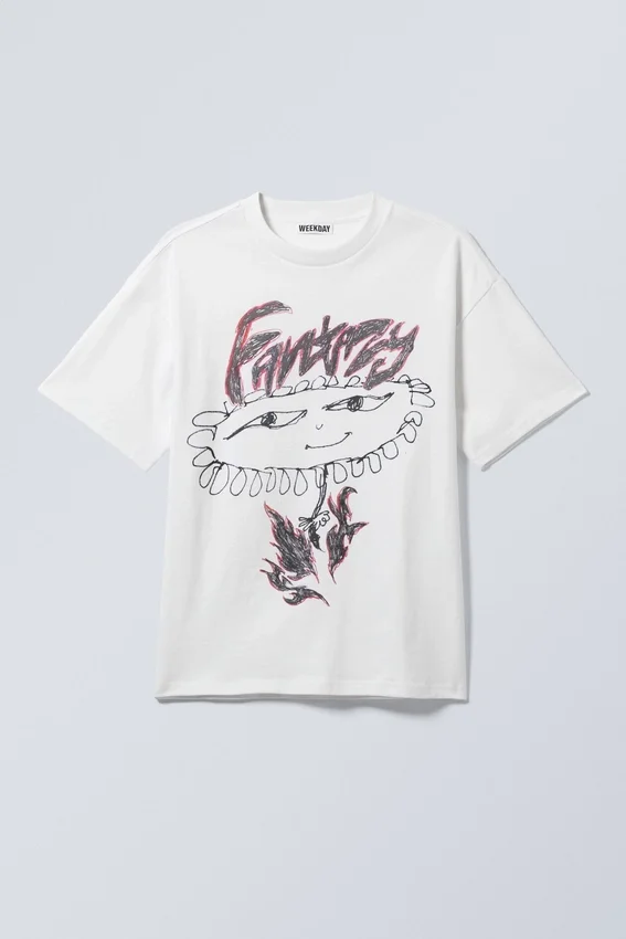 Camiseta con estampados de corte recto – Blanca – Fantazy Flower Camiseta con estampados de corte recto – Blanca – Fantazy Flower