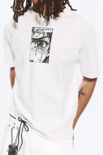 Camiseta con estampados de corte recto – Blanco – Lágrimas
