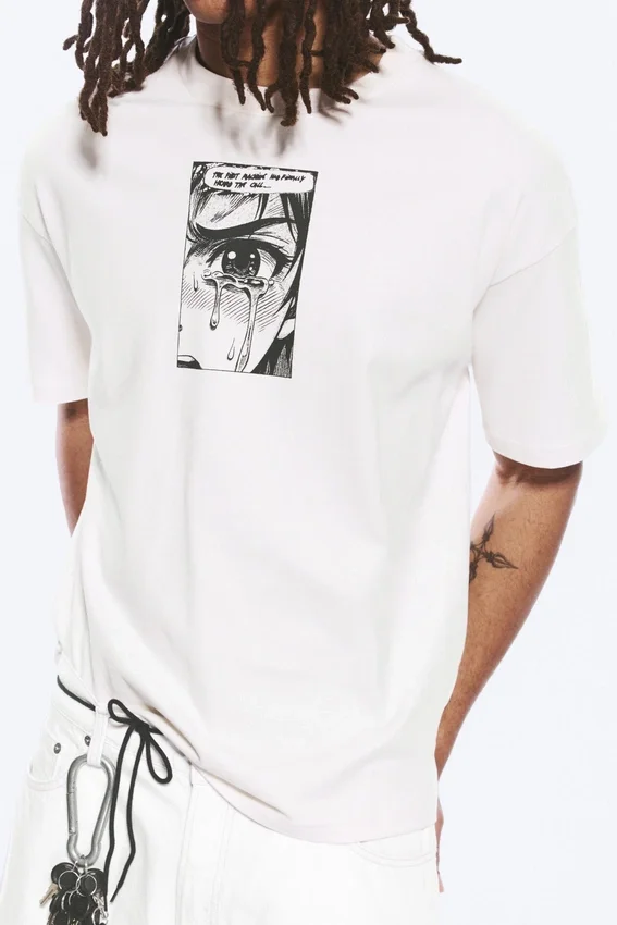 Camiseta con estampados de corte recto – Blanco – Lágrimas Camiseta con estampados de corte recto – Blanco – Lágrimas