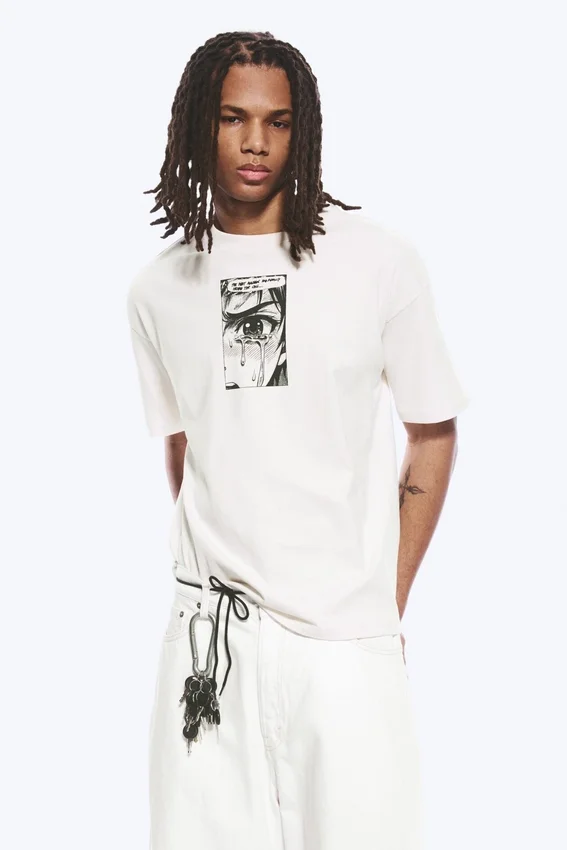 Camiseta con estampados de corte recto – Blanco – Lágrimas Camiseta con estampados de corte recto – Blanco – Lágrimas