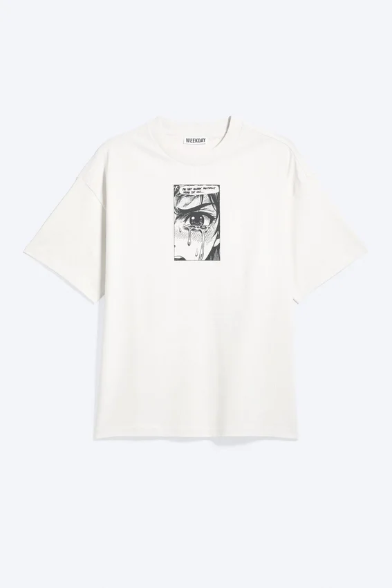 Camiseta con estampados de corte recto – Blanco – Lágrimas Camiseta con estampados de corte recto – Blanco – Lágrimas
