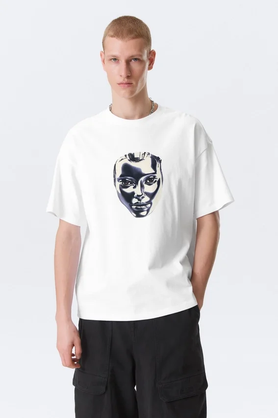 Camiseta con estampados de corte recto – Blanco – Robo Silver Face Camiseta con estampados de corte recto – Blanco – Robo Silver Face