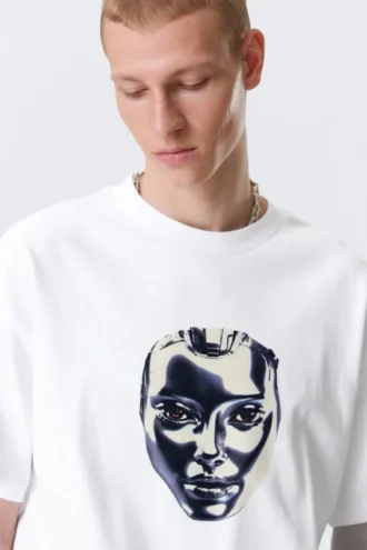 Camiseta con estampados de corte recto – Blanco – Robo Silver Face