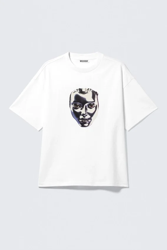 Camiseta con estampados de corte recto – Blanco – Robo Silver Face Camiseta con estampados de corte recto – Blanco – Robo Silver Face