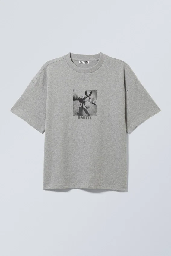 Camiseta con estampados de corte recto – Gris – Donkey Reality Camiseta con estampados de corte recto – Gris – Donkey Reality
