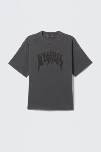 Camiseta con estampados de corte recto – Gris lavado – Virtual Misson