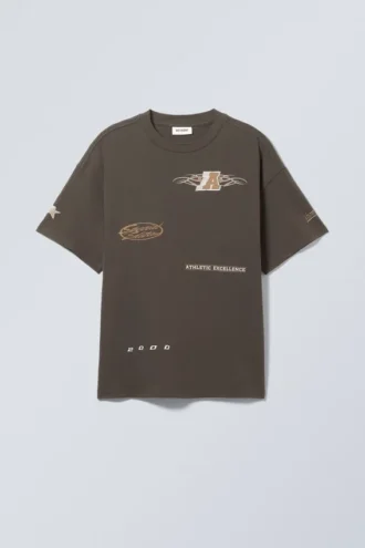 Camiseta con estampados de corte recto – Gris oscuro – Logotipo deportivo