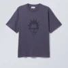Camiseta con estampados de corte recto – Morado oscuro – Hello Man Camiseta con estampados de corte recto – Morado oscuro – Hello Man