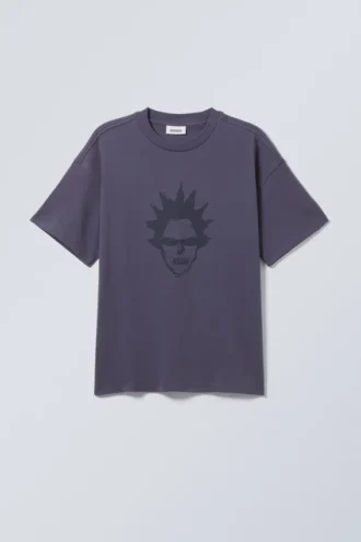 Camiseta con estampados de corte recto – Morado oscuro – Hello Man