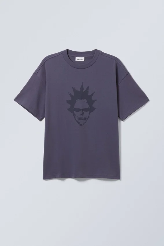 Camiseta con estampados de corte recto – Morado oscuro – Hello Man Camiseta con estampados de corte recto – Morado oscuro – Hello Man
