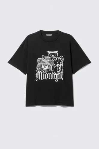 Camiseta con estampados de corte recto – Negro – Midnight