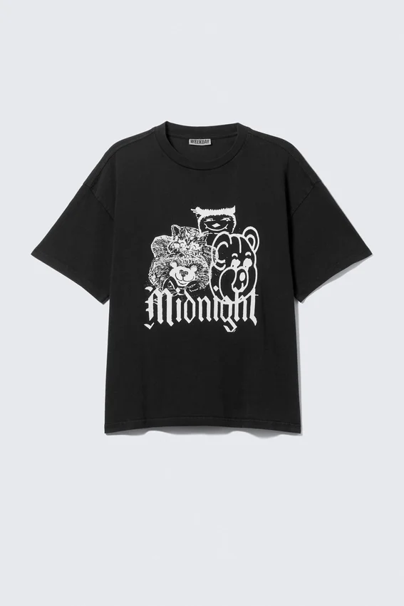 Camiseta con estampados de corte recto – Negro – Midnight Camiseta con estampados de corte recto – Negro – Midnight