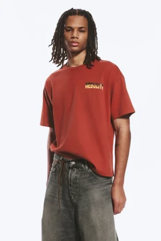 Camiseta con estampados de corte recto – Roja – Nebulith