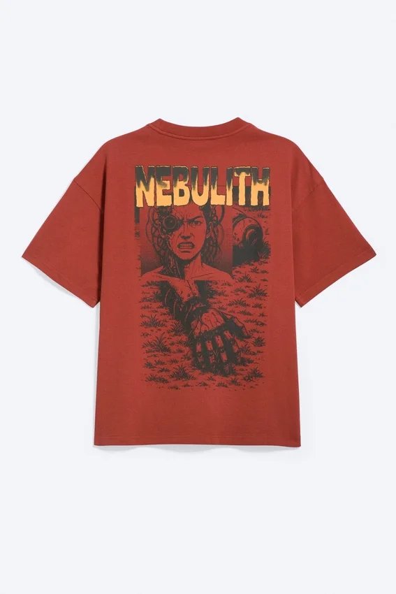 Camiseta con estampados de corte recto – Roja – Nebulith Camiseta con estampados de corte recto – Roja – Nebulith