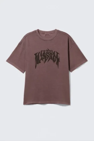 Camiseta con estampados de corte recto – Rojo oscuro