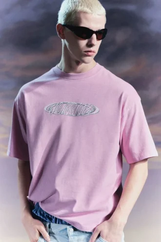Camiseta con estampados de corte recto – Rosa