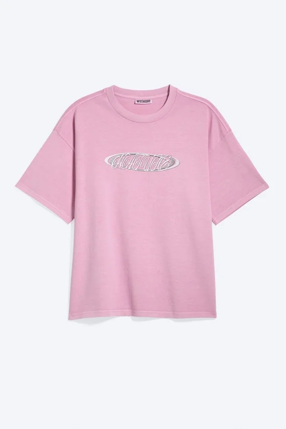 Camiseta con estampados de corte recto – Rosa Camiseta con estampados de corte recto – Rosa