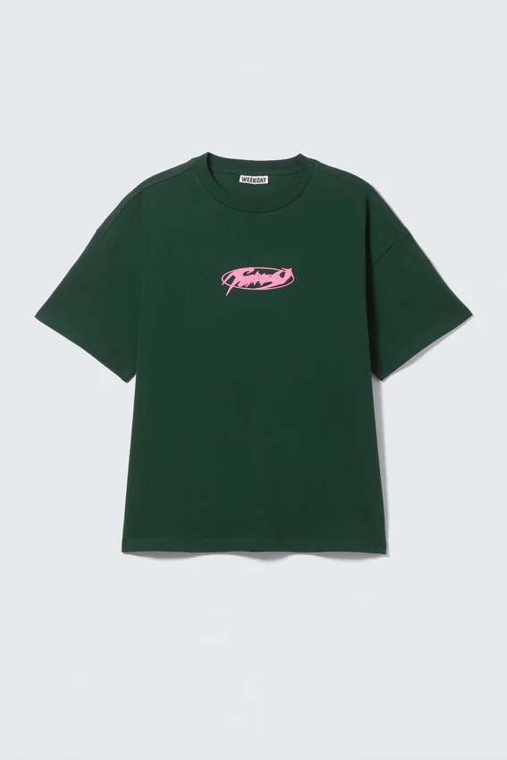 Camiseta con estampados de corte recto – Verde oscuro – Fntsy Camiseta con estampados de corte recto – Verde oscuro – Fntsy