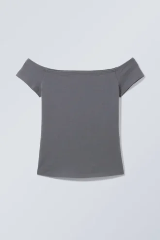Camiseta con hombros al aire – Gris oscuro