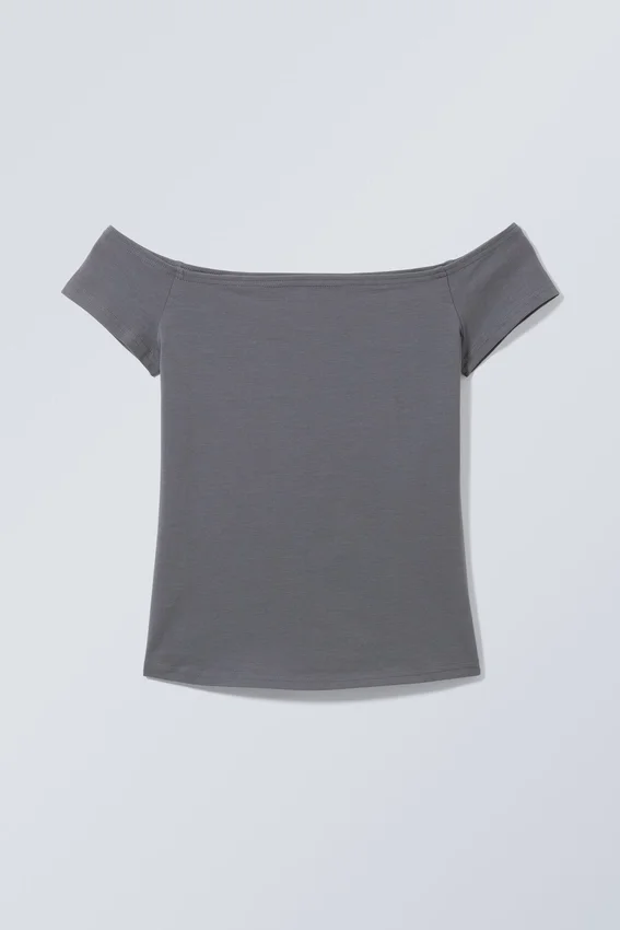 Camiseta con hombros al aire – Gris oscuro Camiseta con hombros al aire – Gris oscuro