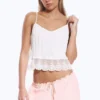 Camiseta corta con ribete de encaje – Blanca