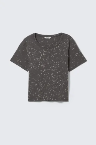 Camiseta corta de algodón acanalado estampada – Negro – Acid Spray