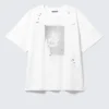 Camiseta cuadrada con estampados y tachuelas – Blanca – Estampado de cara gótica Camiseta cuadrada con estampados y tachuelas – Blanca – Estampado de cara gótica