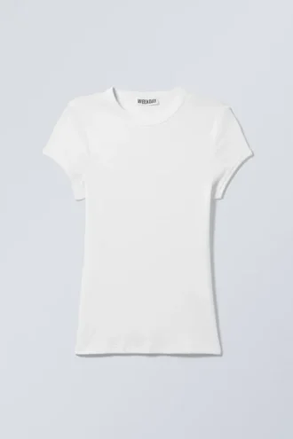 Camiseta de algodón acanalado de corte ajustado – Blanca