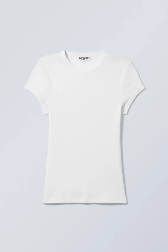 Camiseta de algodón acanalado de corte ajustado – Blanca Camiseta de algodón acanalado de corte ajustado – Blanca