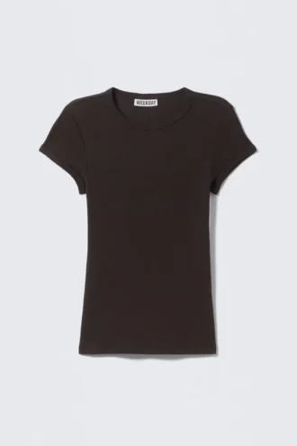 Camiseta de algodón acanalado de corte ajustado – Marrón oscuro