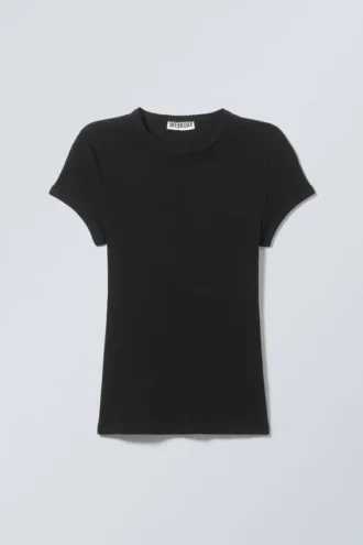 Camiseta de algodón acanalado de corte ajustado – Negro