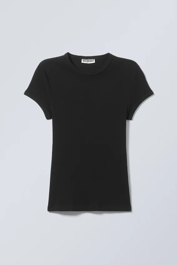 Camiseta de algodón acanalado de corte ajustado – Negro Camiseta de algodón acanalado de corte ajustado – Negro