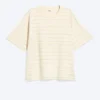 Camiseta de algodón de corte recto – Beige claro – Rayas lila
