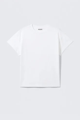 Camiseta de algodón de corte recto con mangas casquillo – Blanca