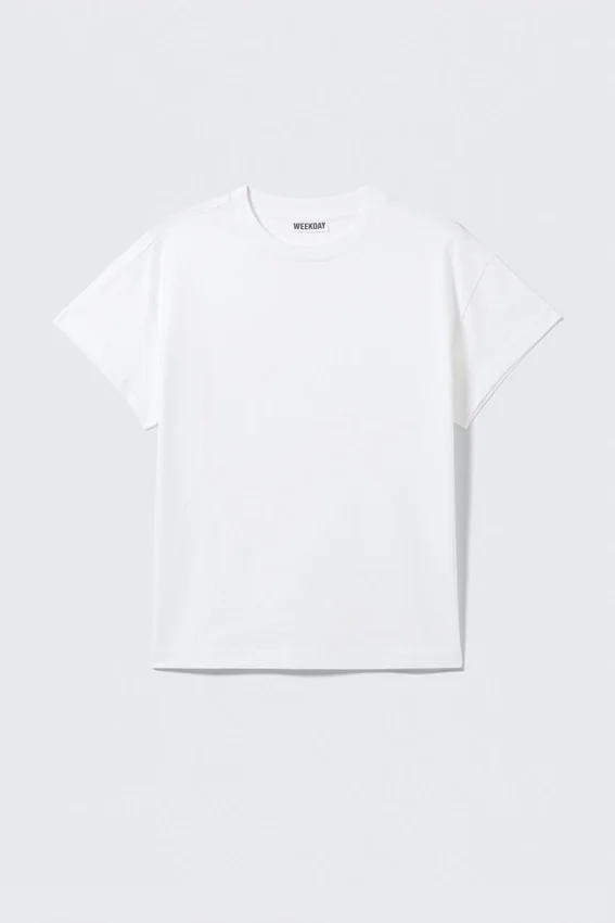 Camiseta de algodón de corte recto con mangas casquillo – Blanca Camiseta de algodón de corte recto con mangas casquillo – Blanca