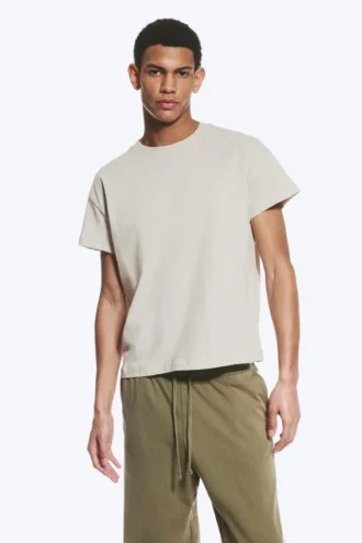 Camiseta de algodón de corte recto con mangas casquillo – Light Dusty Mole