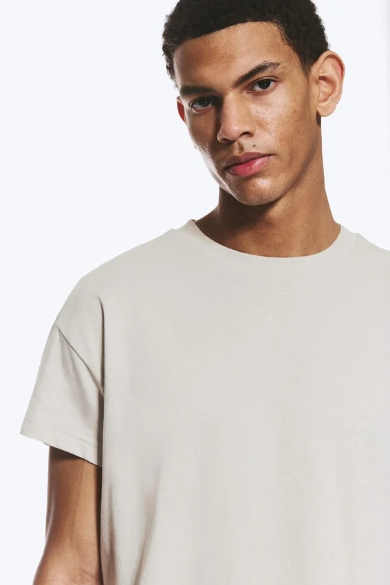 Camiseta de algodón de corte recto con mangas casquillo – Light Dusty Mole Camiseta de algodón de corte recto con mangas casquillo – Light Dusty Mole