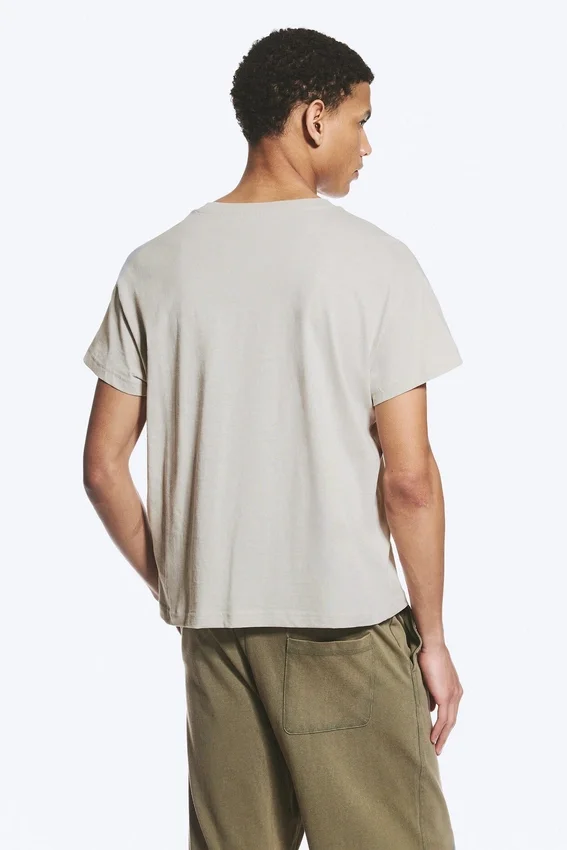 Camiseta de algodón de corte recto con mangas casquillo – Light Dusty Mole Camiseta de algodón de corte recto con mangas casquillo – Light Dusty Mole