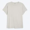 Camiseta de algodón de corte recto con mangas casquillo – Light Dusty Mole Camiseta de algodón de corte recto con mangas casquillo – Light Dusty Mole