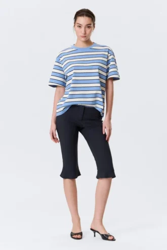 Camiseta de algodón de corte recto – Rayas azules y blancas