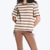 Camiseta de algodón de corte recto – Rayas blancas/marrones/melocotón Camiseta de algodón de corte recto – Rayas blancas/marrones/melocotón